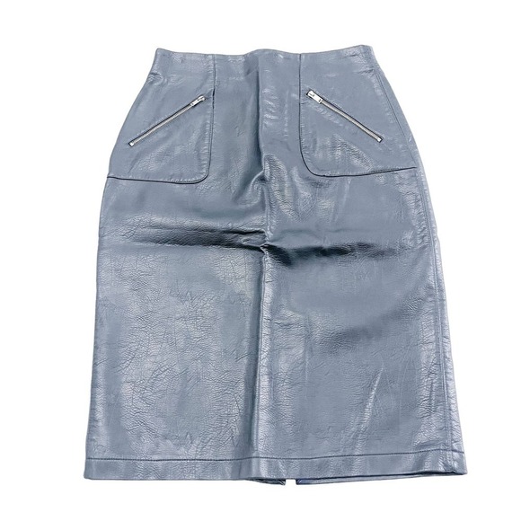 Zara Green A-Line Faux Leather Skirt Zipper Accent SZ M - Picture 1 of 8